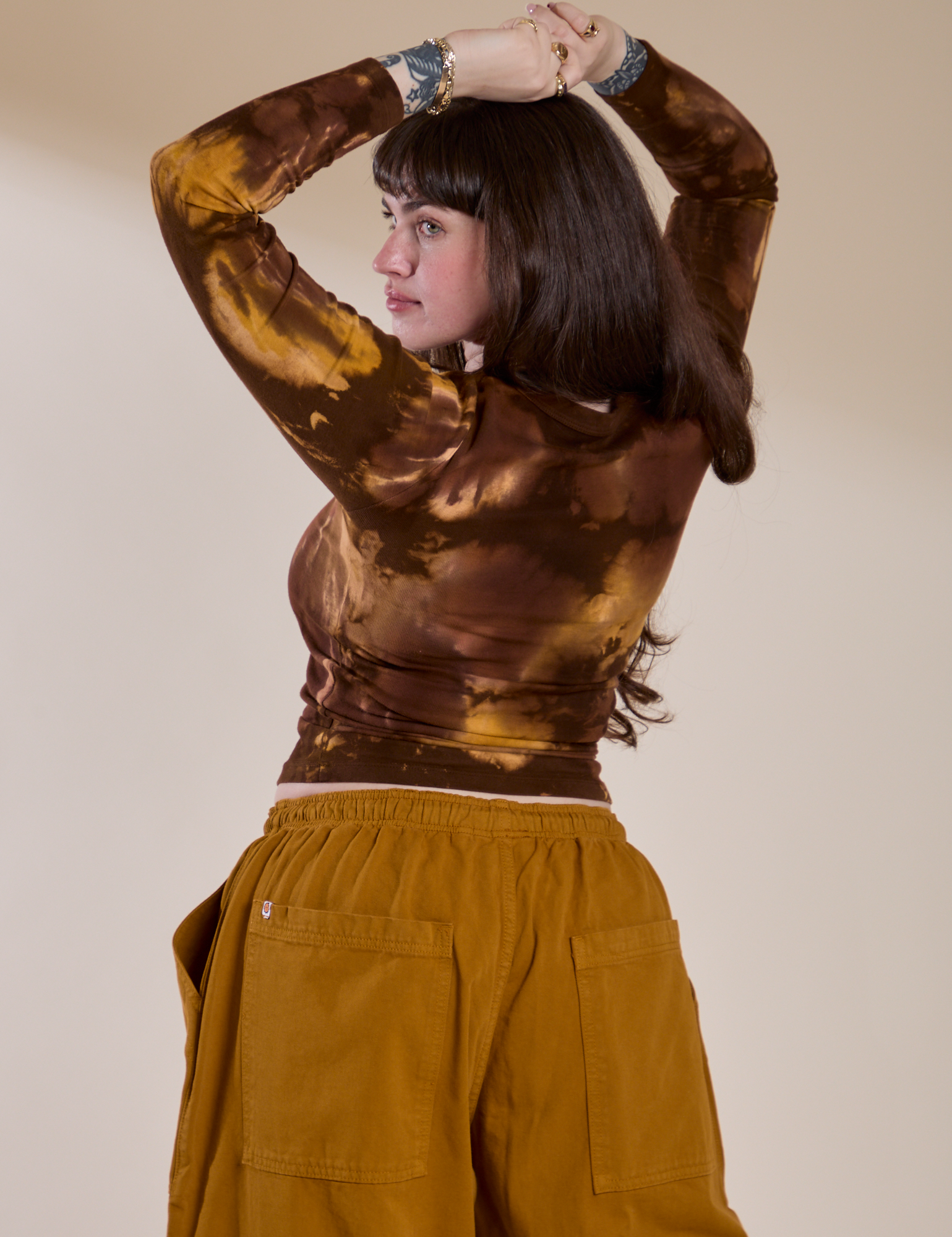 Long Sleeve Baby Tee in Honey Brown back view on Sydney