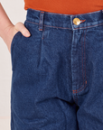 Front close up of Denim Trouser Jeans in Dark Wash on Allison