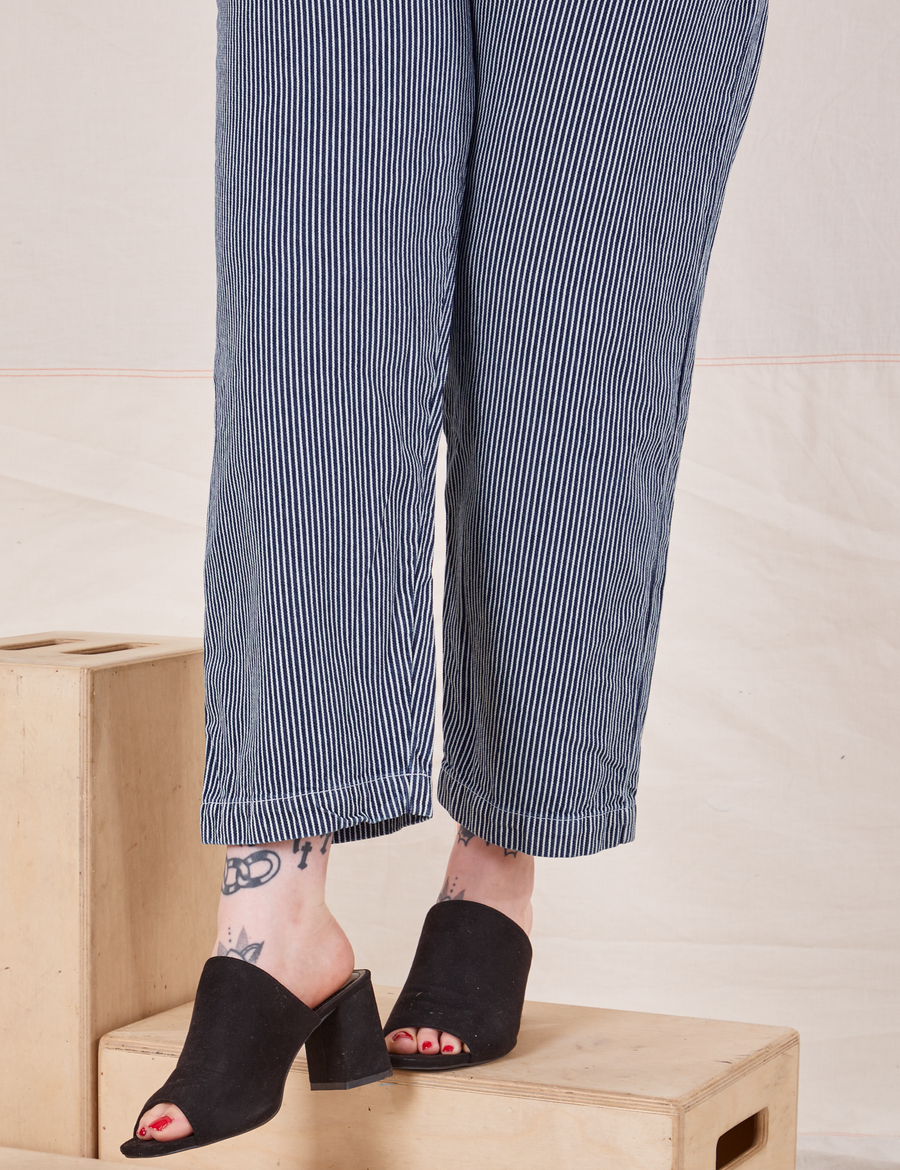 Pant leg close up of Denim Trouser Jeans in Railroad Stripe worn by Sydney