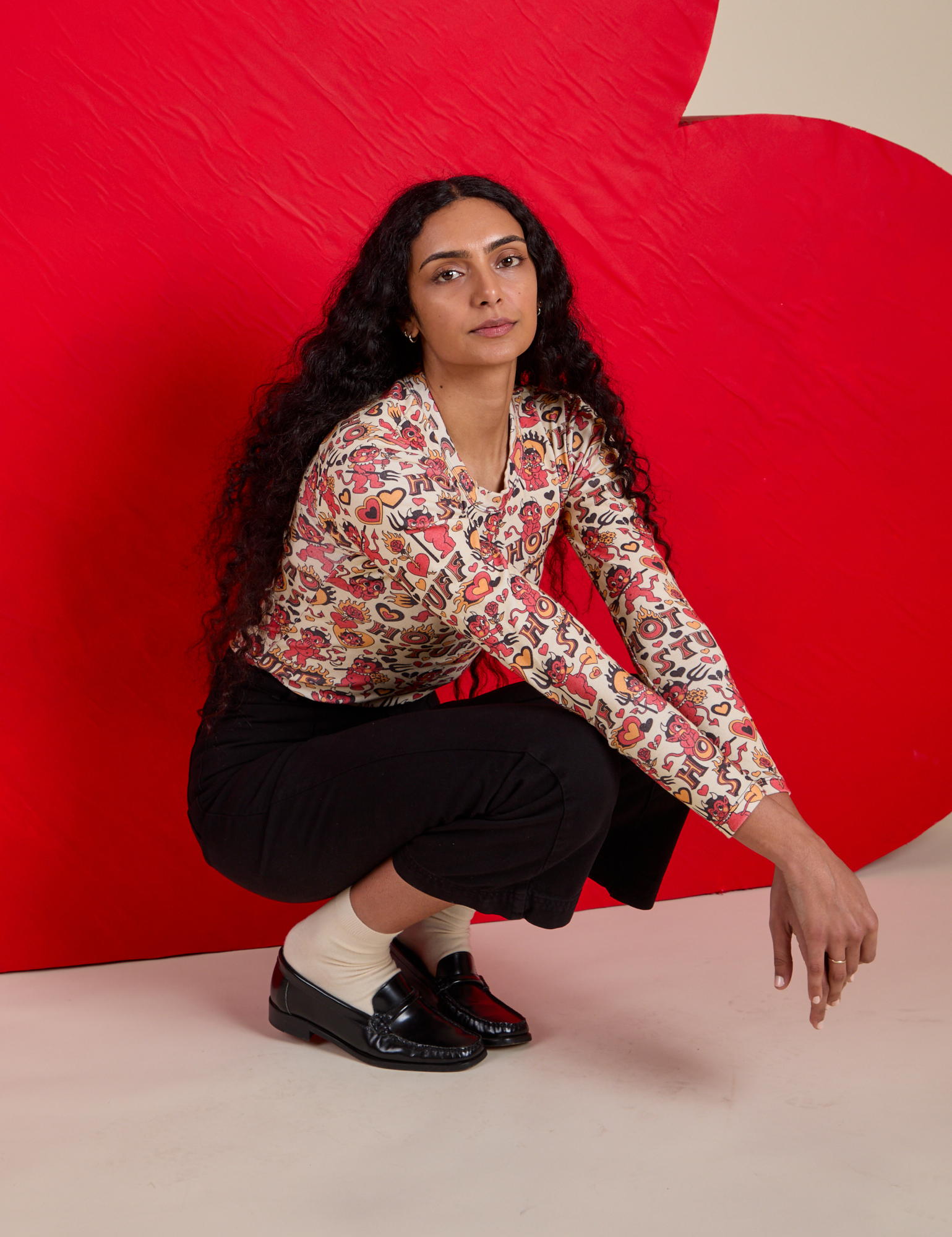 Long Sleeve Baby Tee - Hot Stuff Print