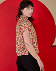 Side view of Hot Stuff Print Pantry Button-Up on Alex