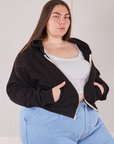 Cropped Zip Hoodie in Basic Black angled front view of Cropped Zip Hoodie in Basic Black on Marielena