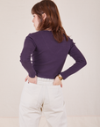 Back view of Long Sleeve V-Neck Tee in Nebula Purple worn by Hana