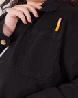Field Coat in Basic Black front pocket close up