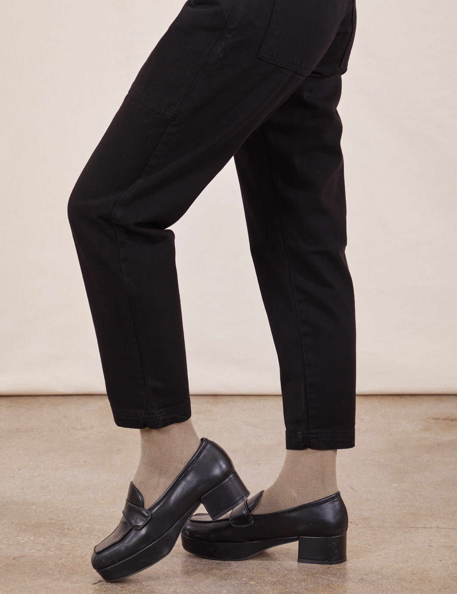 Petite Pencil Pants in Basic Black pant leg side view on Hana