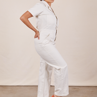 Side view of Short Sleeve Jumpsuit in Vintage Tee Off-White worn by Tiara