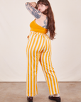 Back view of Work Pants in Lemon Stripe and mustard yellow Halter Top