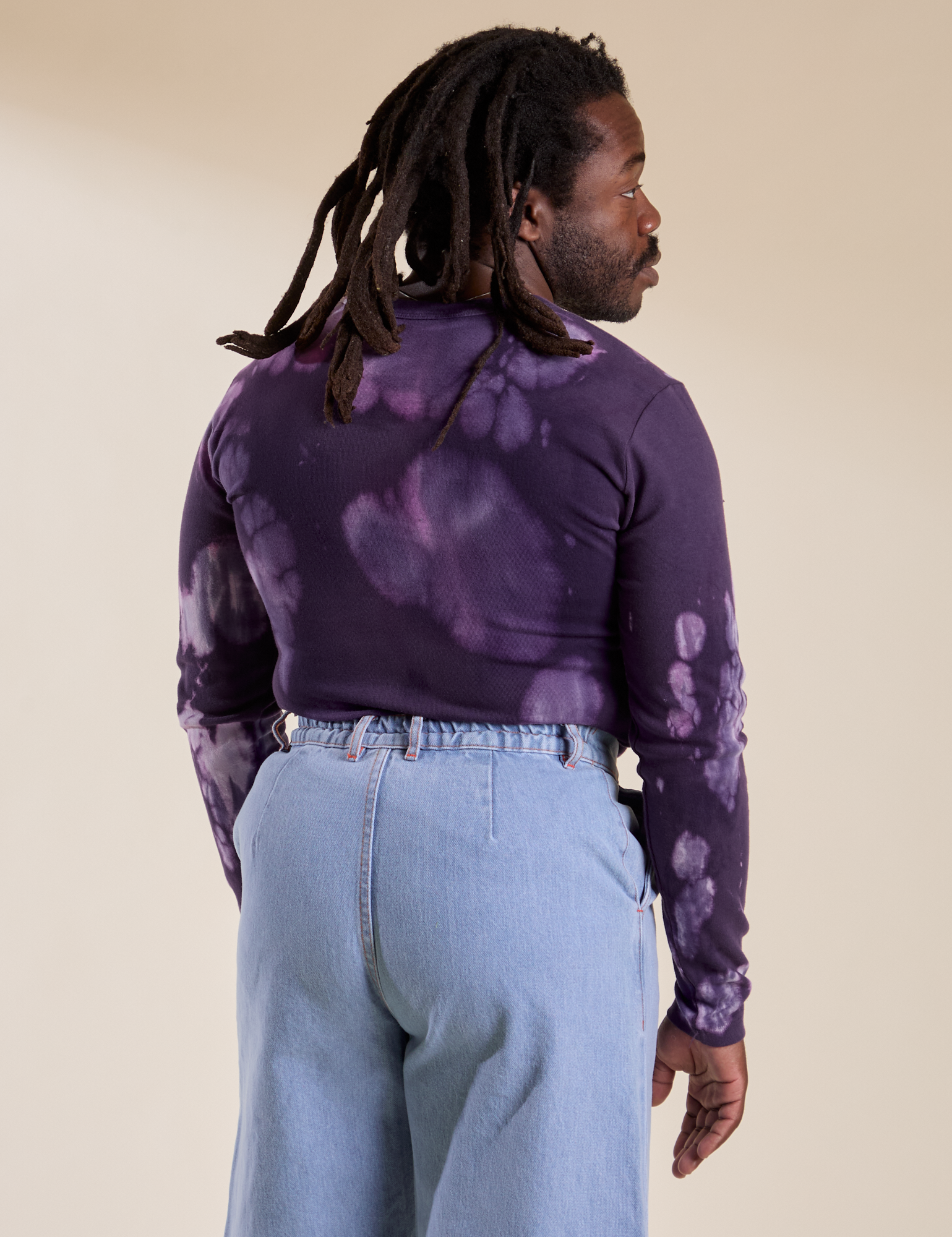 Long Sleeve Baby Tee in Dark Lavender back view on Demi