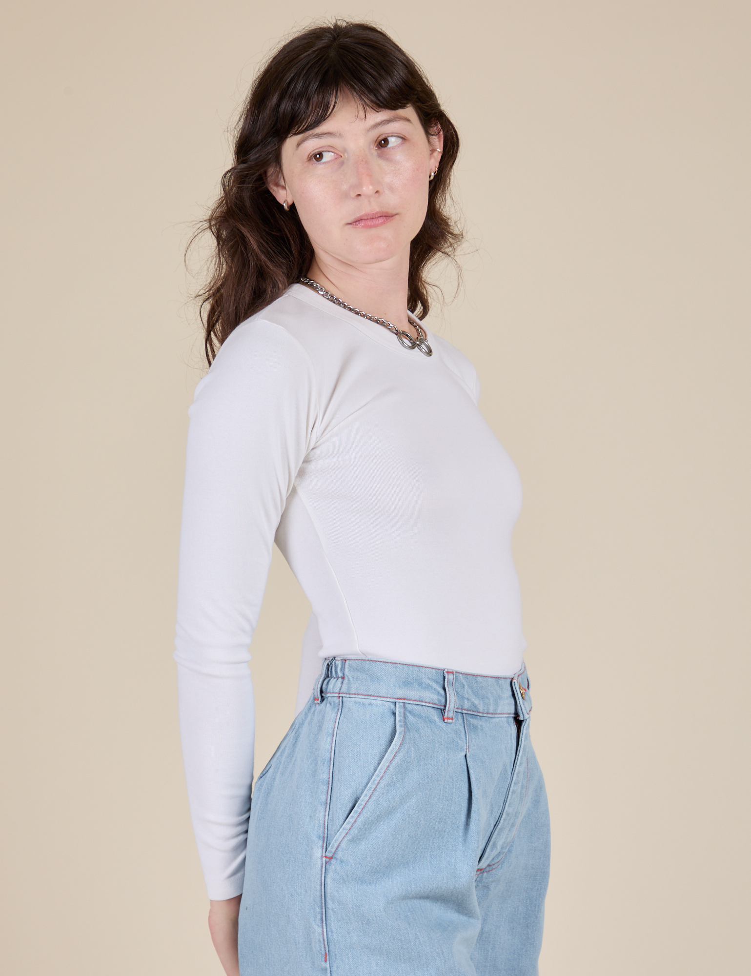 Long Sleeve Baby Tee - Vintage Tee Off-White