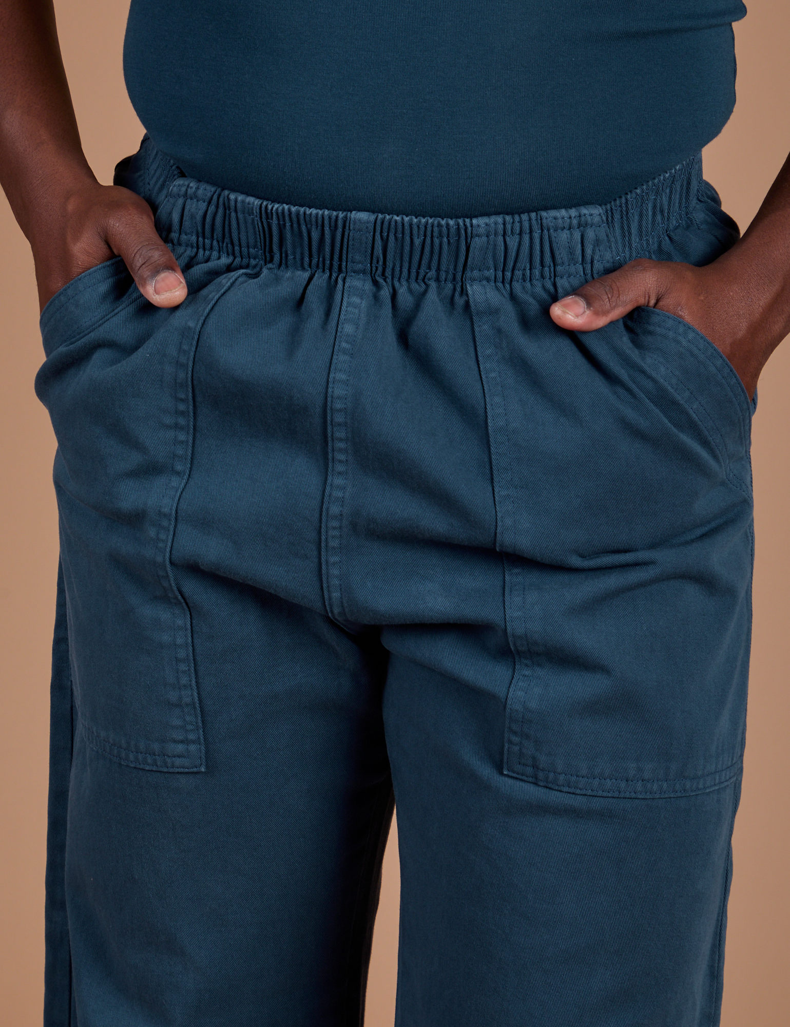 Action Pants in Lagoon front close up on Demi