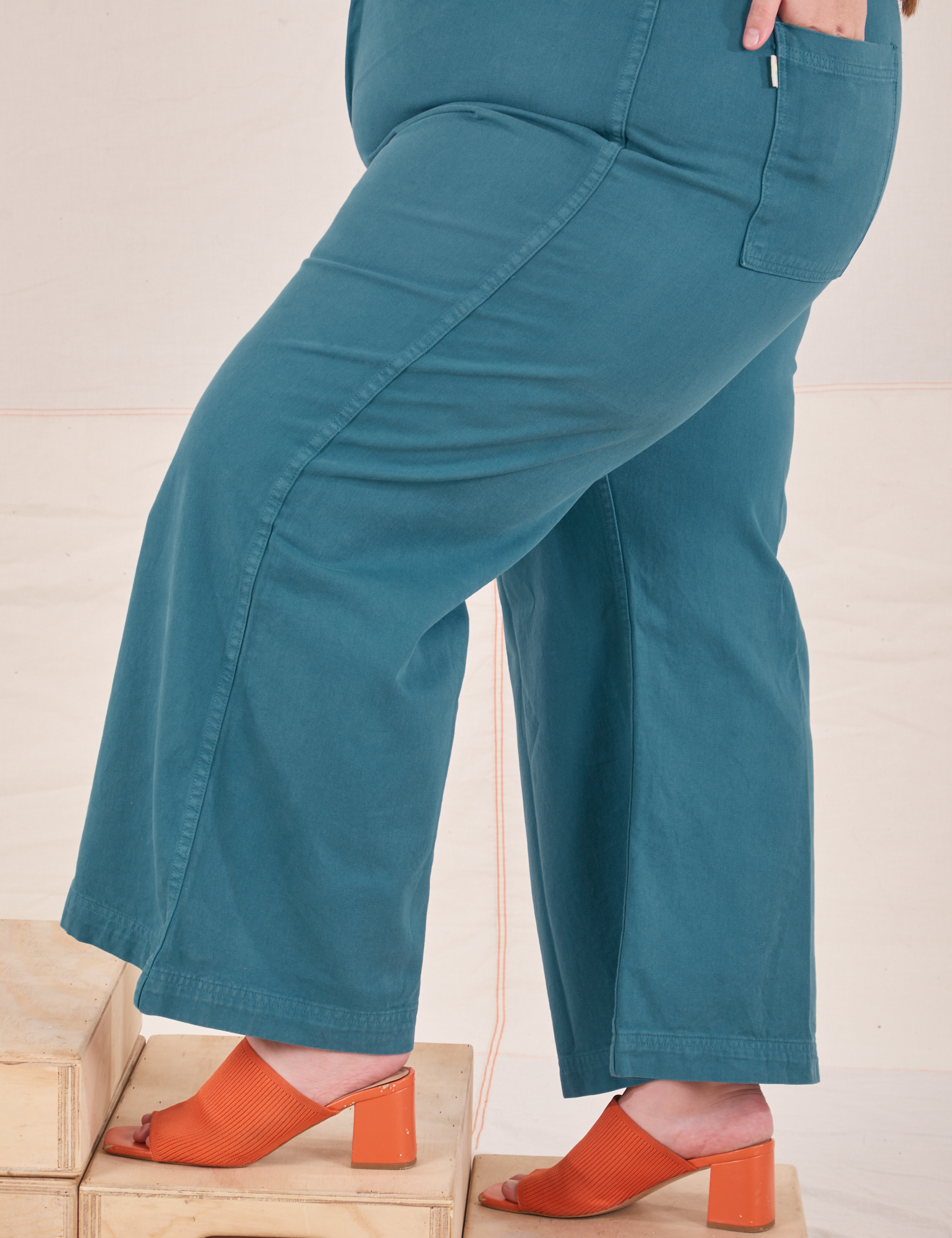 Bell Bottoms in Marine Blue pant leg side view close up on Marielena