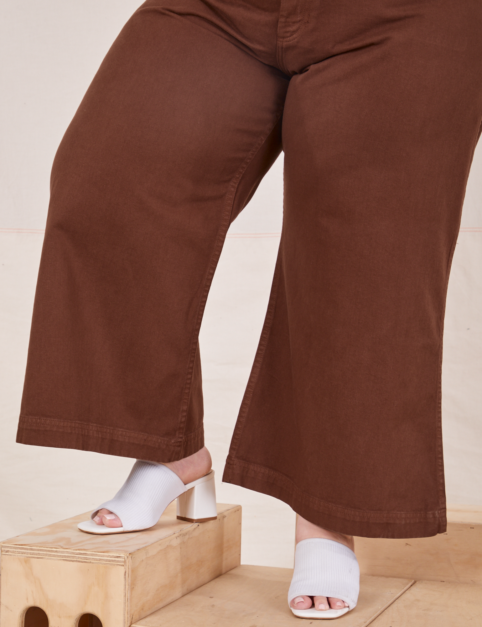 Petite Bell Bottoms in Fudgesicle Brown pant leg close up on Ashley
