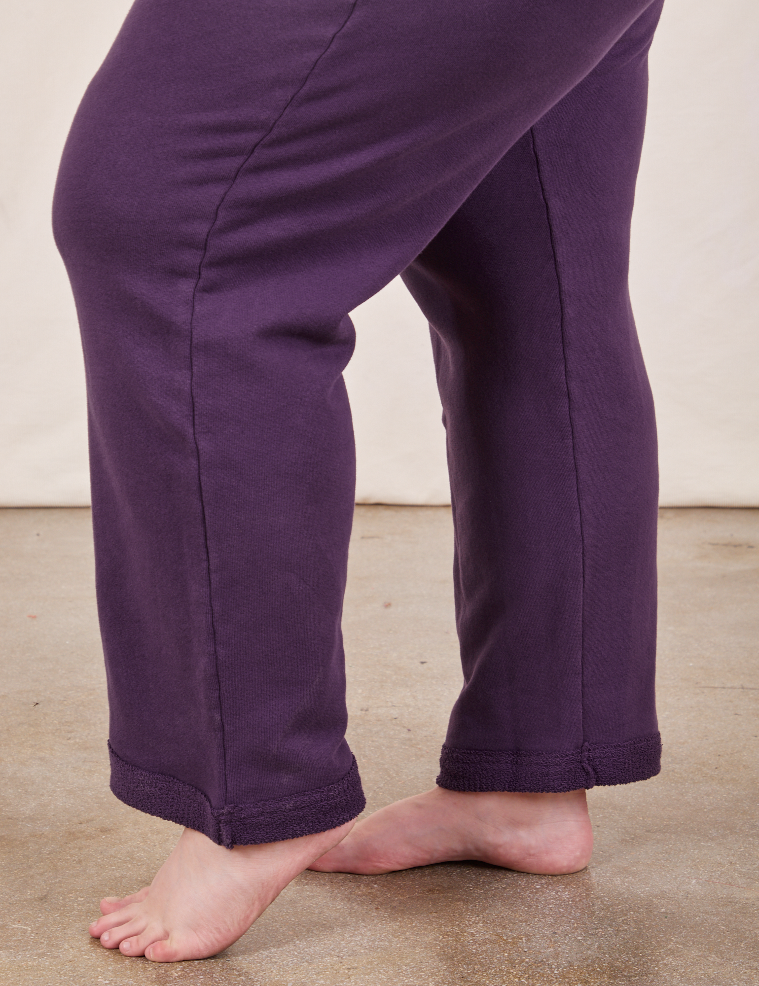 Cropped Rolled Cuff Sweatpants in Nebula Purple pant leg side view close up on Marielena