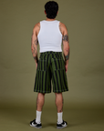 Back view of Longline Work Shorts in Evergreen and Cropped Tank in Vintage Tee White on Jesse
