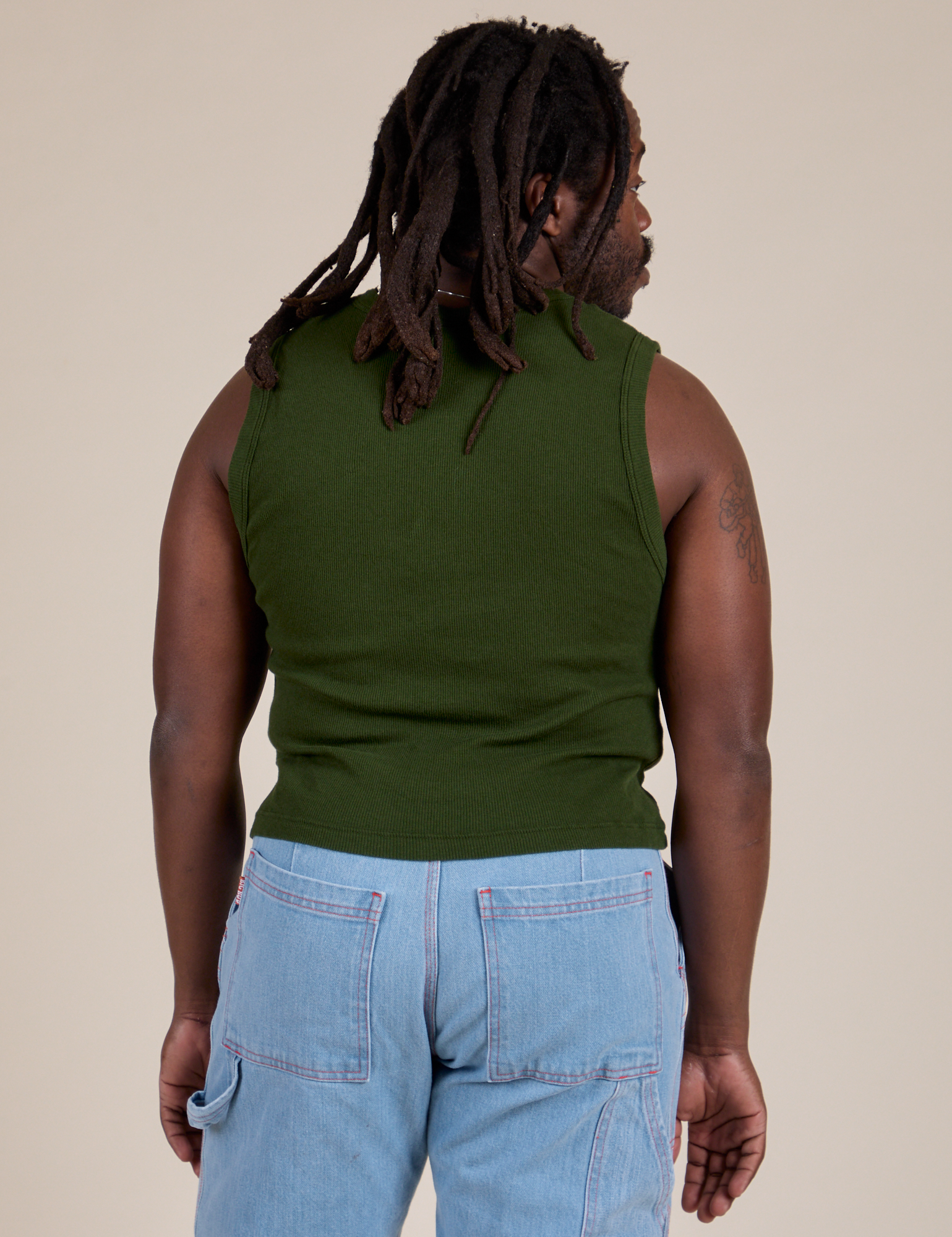 Muscle Tee in Evergreen back view on Demi