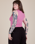 Muscle Tee in Bubblegum Pink angled back view on Sydney
