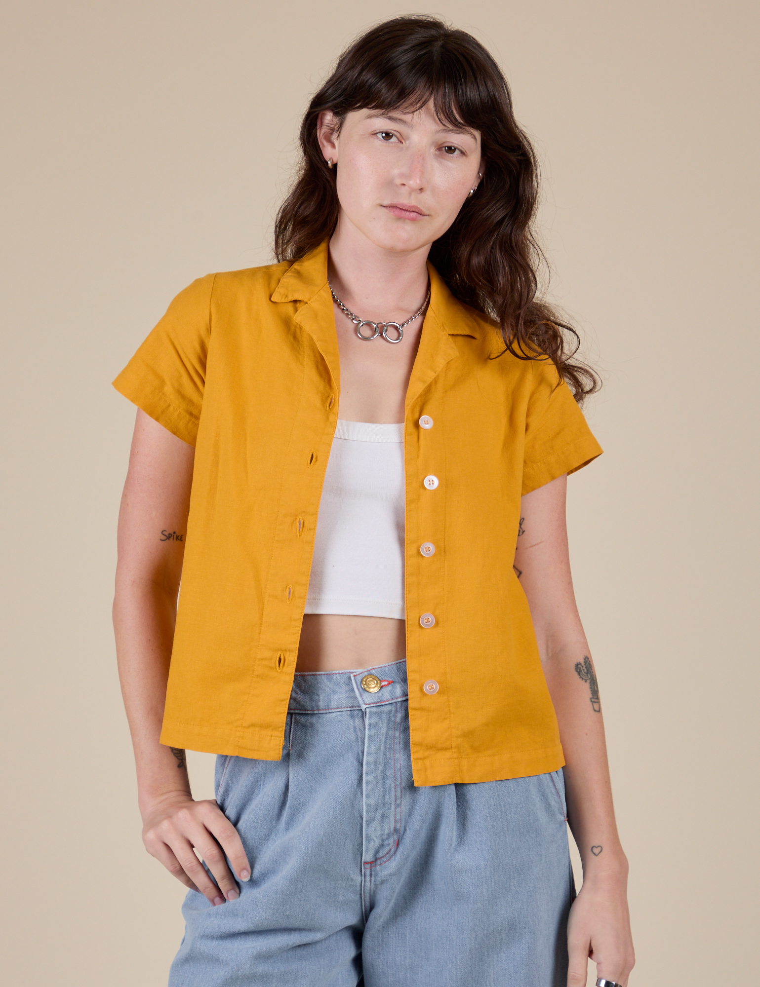 Pantry Button-Up in Mustard Yellow worn by Alex