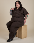 Short Sleeve Jumpsuit in Espresso Brown worn by Sam