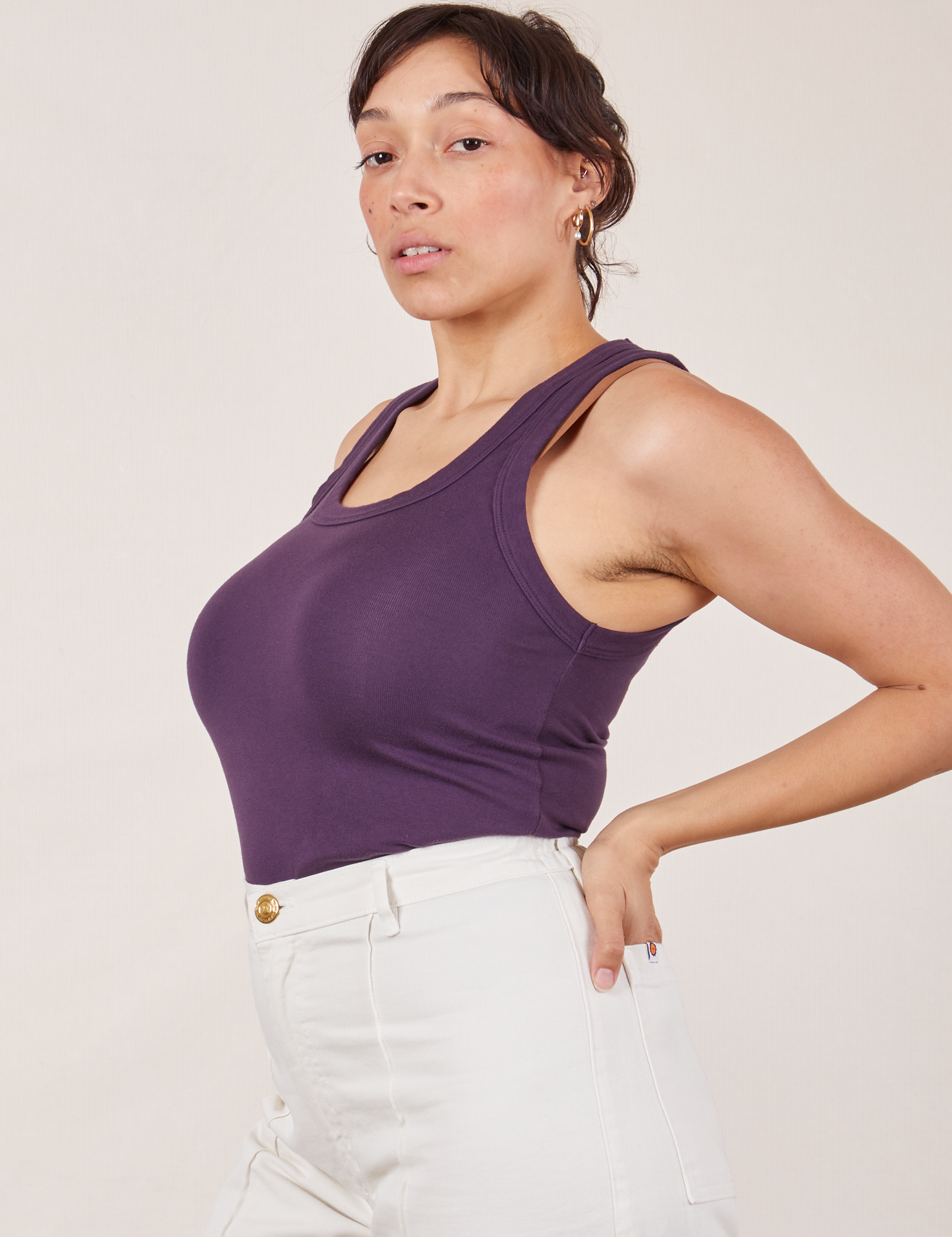Angled front view of Tank Top in Nebula Purple on Tiara