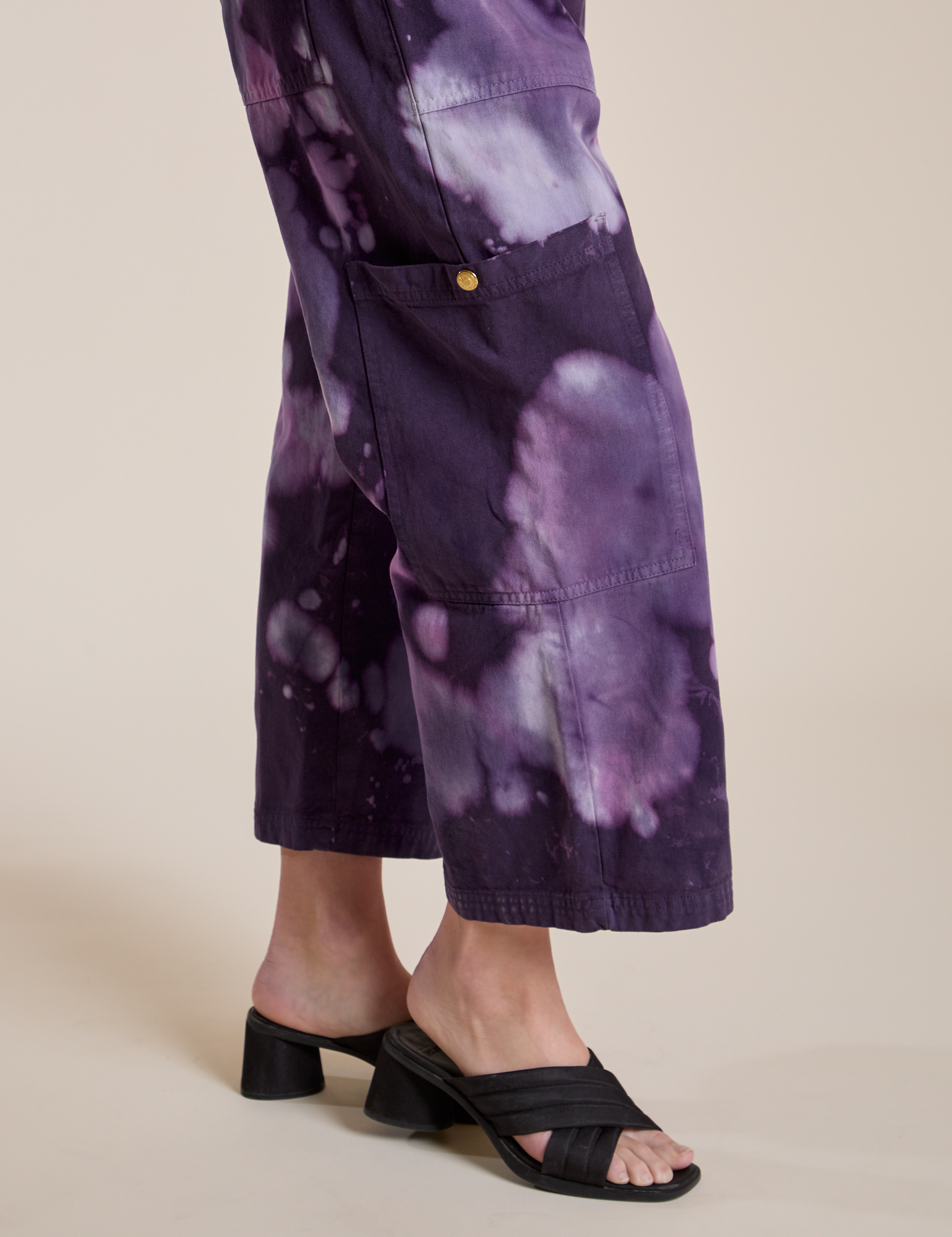 Magic Waters Drop Pocket Pants in Dark Lavender pant leg side view close up