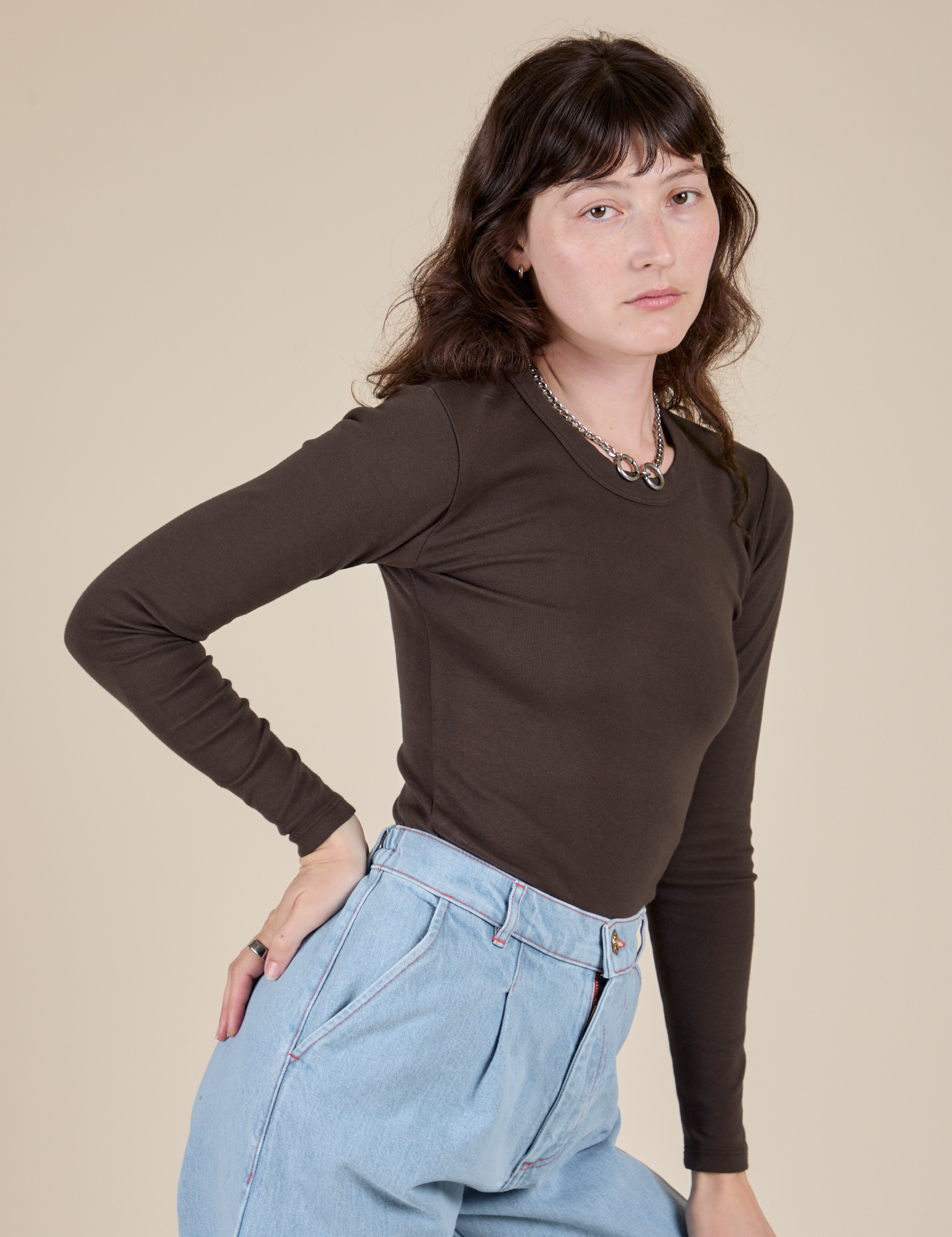 Long Sleeve Baby Tee - Espresso Brown