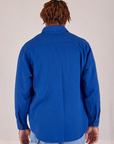 Flannel Overshirt in Royal Blue back view on Isaac