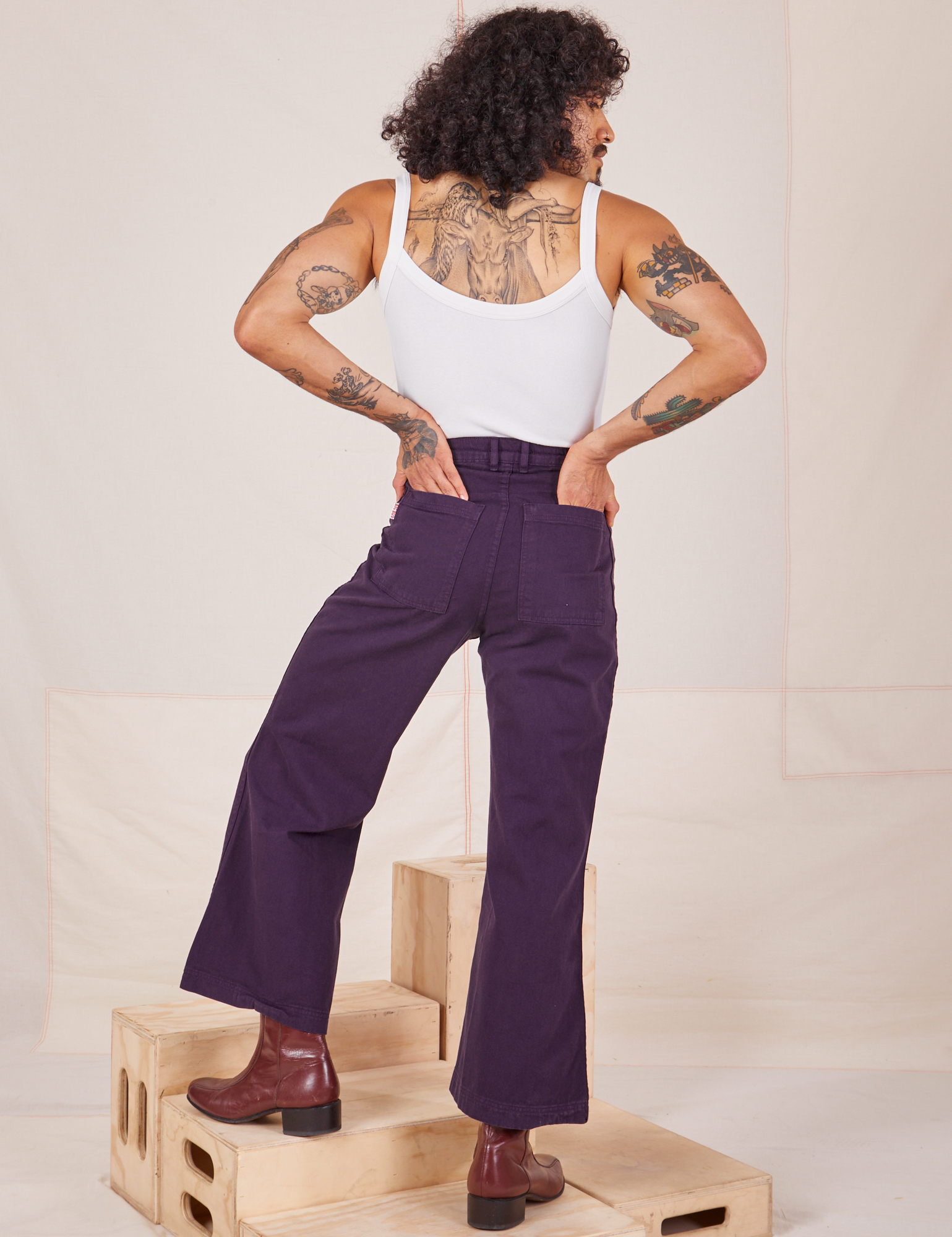 Back view of Bell Bottoms in Nebula Purple and vintage off-white Cami by Jesse
