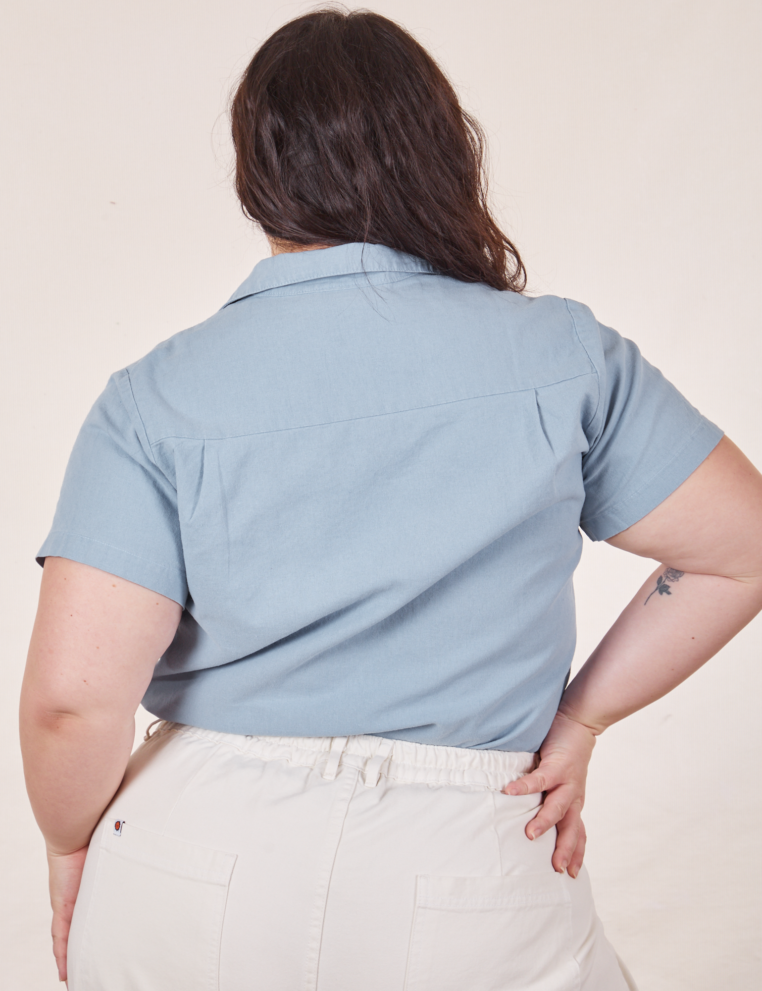 Back view of Pantry Button-Up in Periwinkle on Ashley