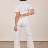Back pocket close up of Short Sleeve Jumpsuit in Vintage Tee Off-White worn by Tiara