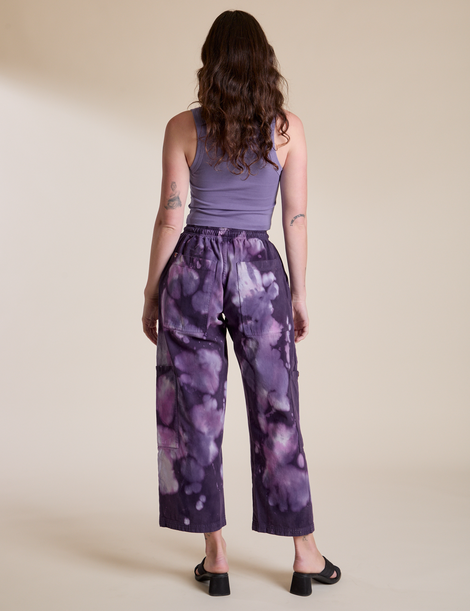 Magic Waters Drop Pocket Pants in Dark Lavender back view on Alex