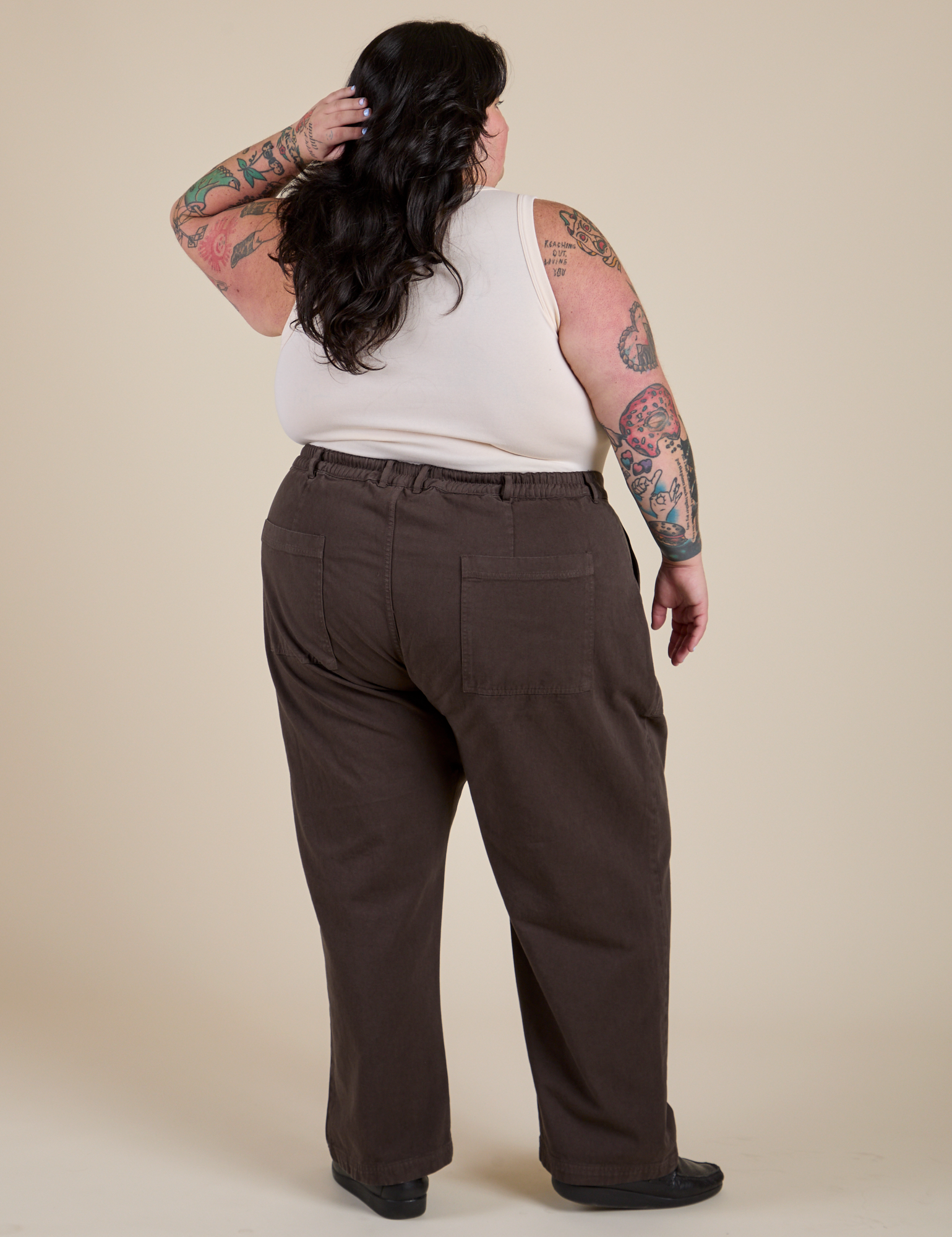 Work Pants in Espresso Brown back view on S