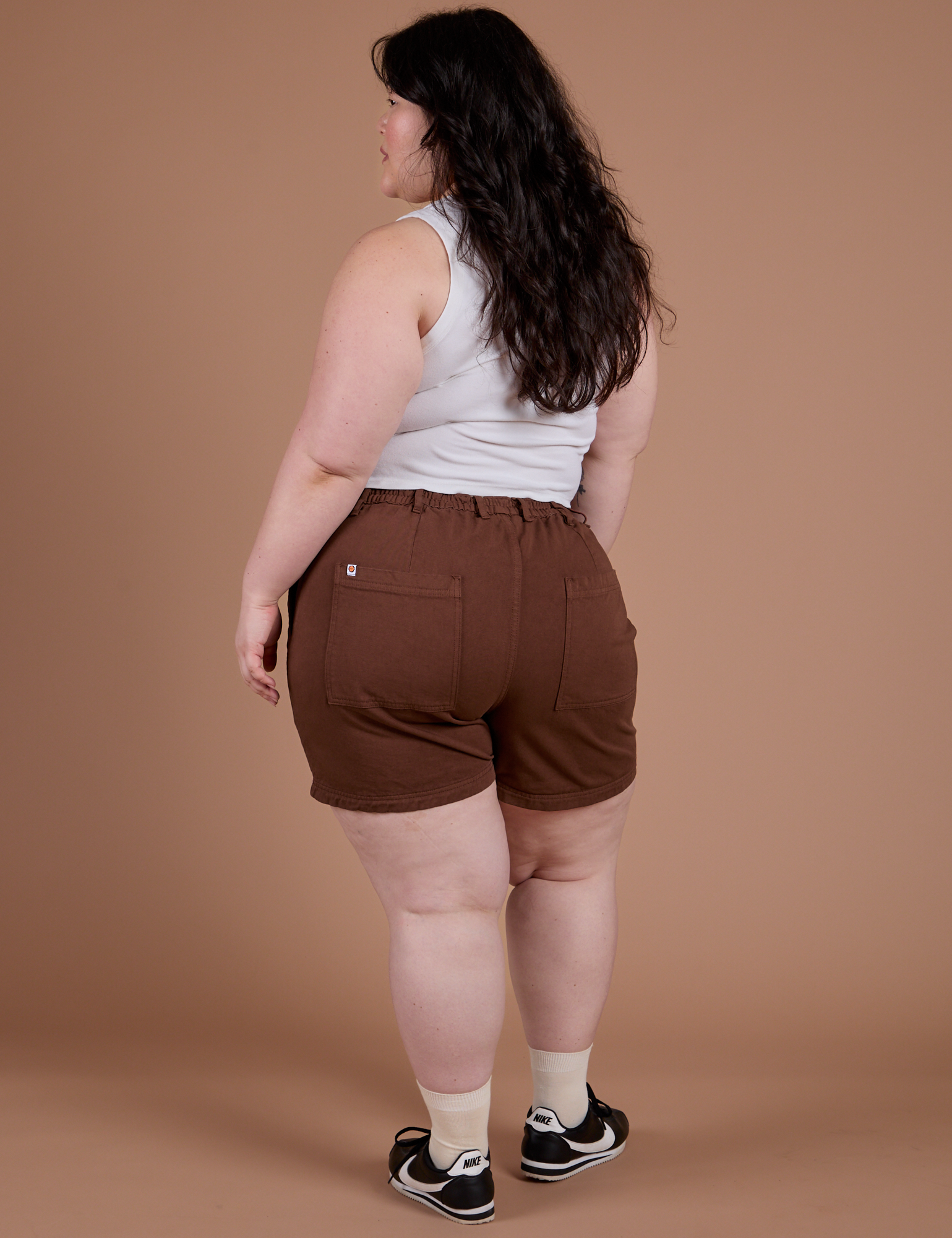 Classic Work Shorts in Fudgesicle Brown back view on Ashley