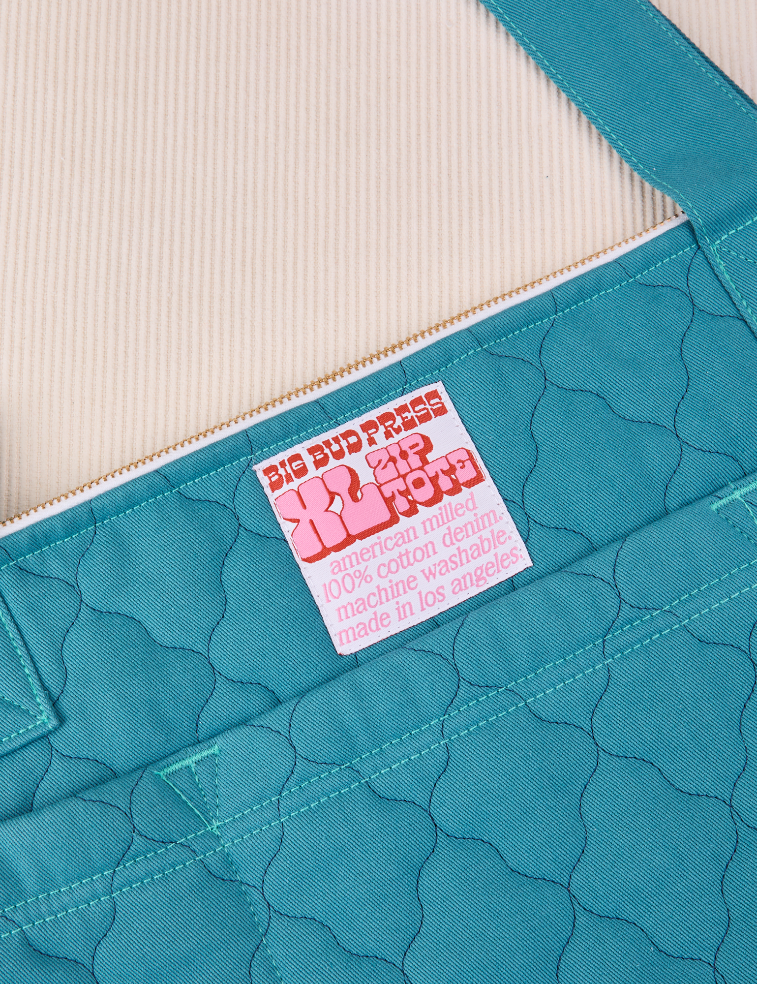 Quilted XL Tote in Marine Blue fabric detail close up