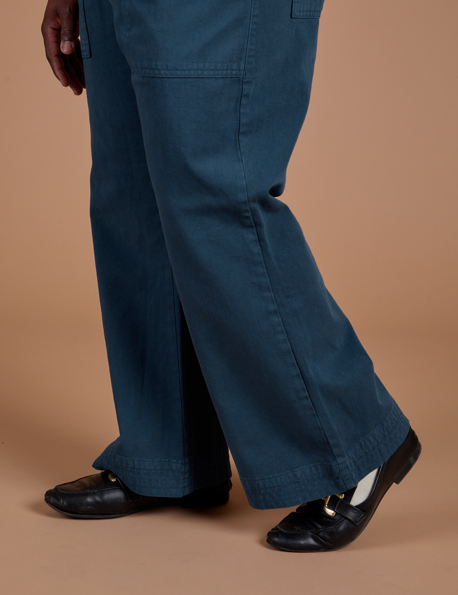 Action Pants in Lagoon pant leg side view close up