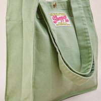 Angled view of Shopper Tote Bag in Sage Green
