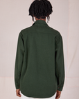 Twill Overshirt in Swamp Green back view on Cheyann