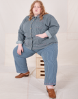 Railroad Stripe Denim Work Jacket and matching Work Pants worn by Catie