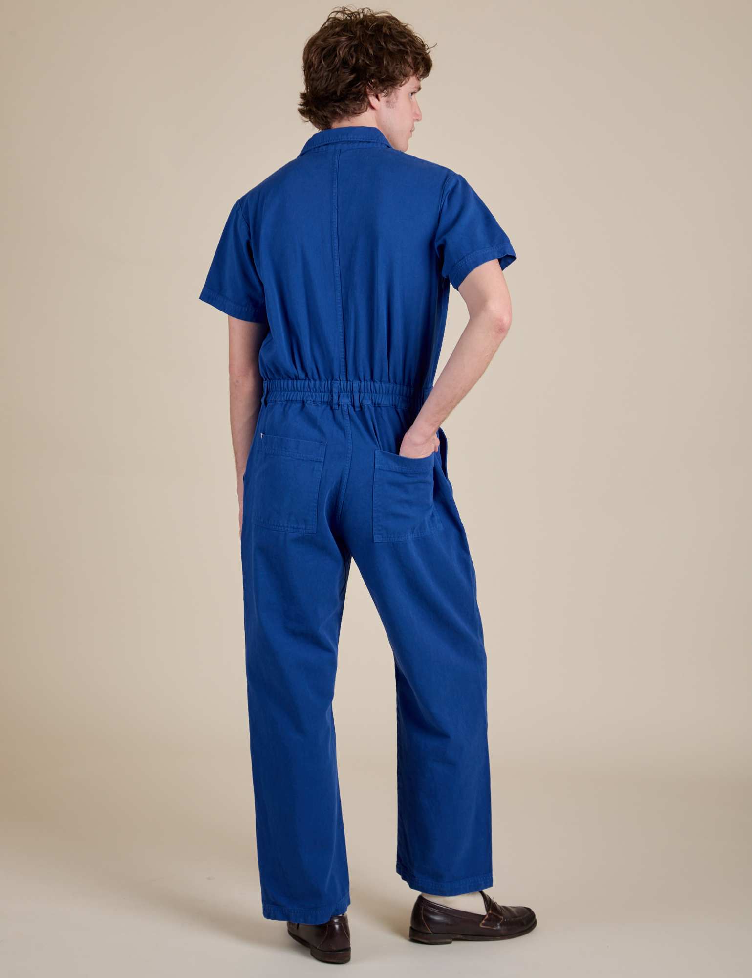Short Sleeve Jumpsuit in Royal Blue back view on Quinn