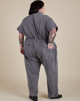 Short Sleeve Jumpsuit in Washed Grey back view on Sam