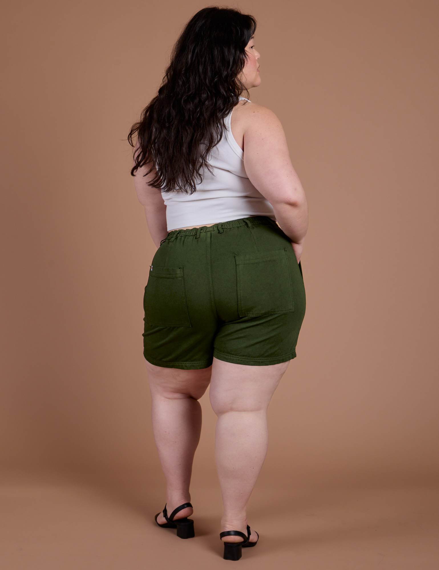 Classic Work Shorts in Evergreen back view on Ashley
