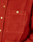 Front pocket close up of Denim Work Jacket in Paprika
