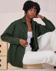 Twill Overshirt in Swamp Green worn by Cheyann