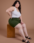 Classic Work Shorts in Evergreen and Cropped Tank in Vintage Tee White on Ashley