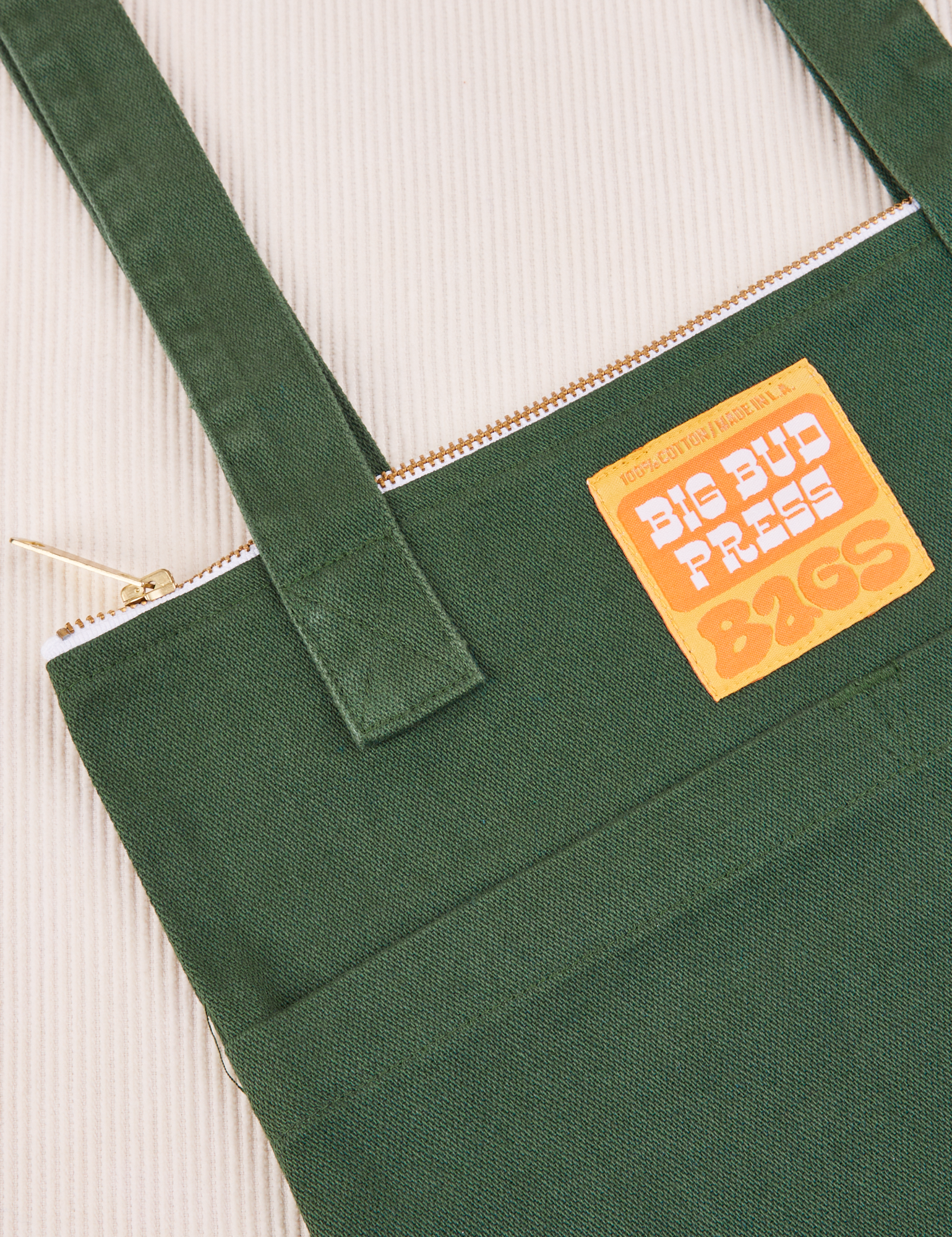 Over-Shoulder Zip Mini Tote in Dark Emerald Green close up