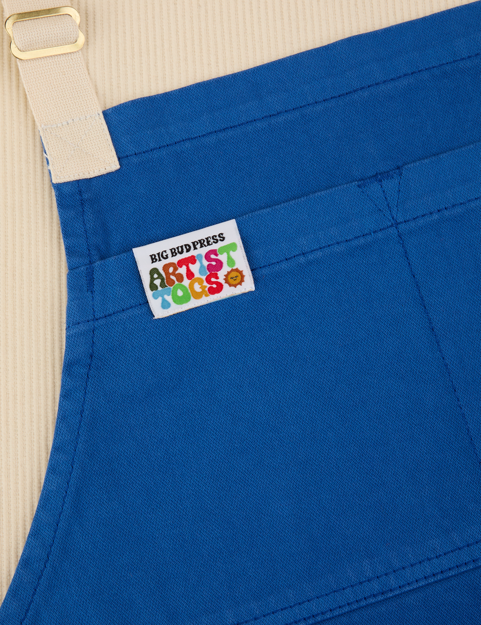 Full Denim Apron in Royal Blue close up