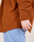 Corduroy Overshirt in Burnt Terracotta side close up on Ashley