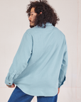 Back view of Flannel Overshirt in Baby Blue on Jesse