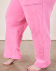 Cropped Rolled Cuff Sweatpants in Bubblegum Pink pant leg side view close up on Marielena