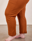 Cropped Rolled Cuff Sweatpants in Burnt Terracotta pant leg side view on Marielena