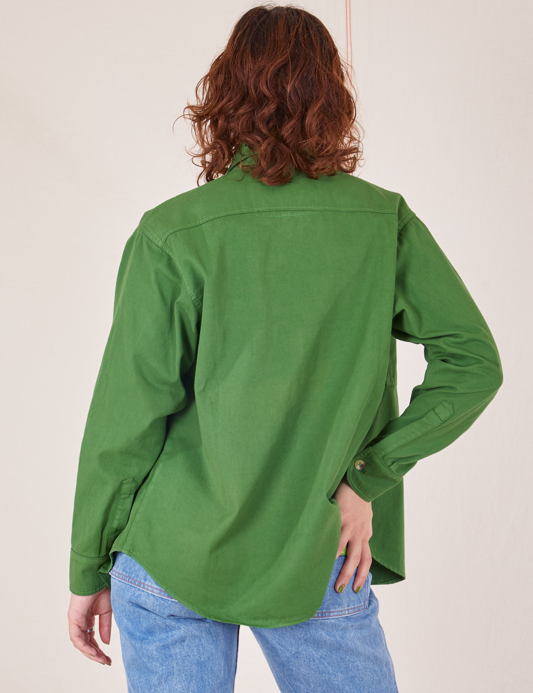 Back view of Oversize Overshirt in Lawn Green worn by Alex